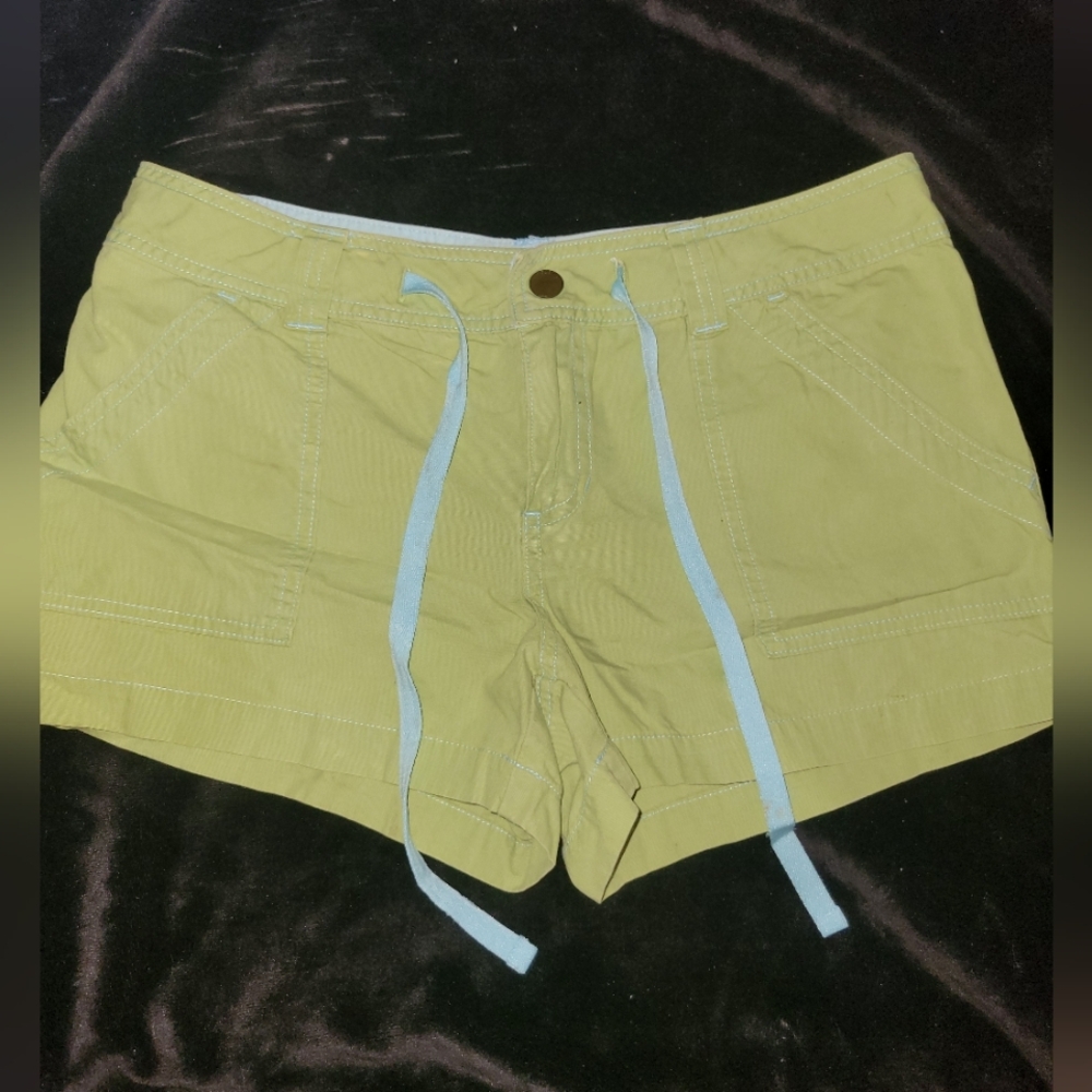 Women's Tan Shorts with Blue Accents